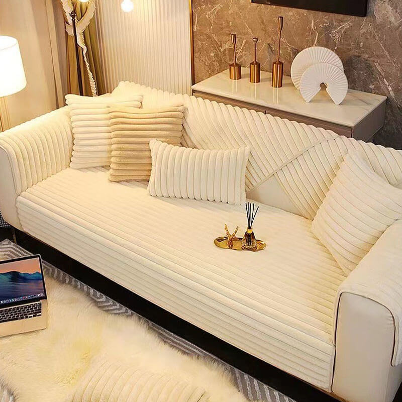 Striped Thickened Plush Non-slip Sofa Cover