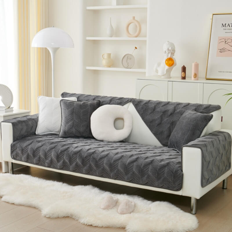 Suede Plush Elegant Pattern Sofa Protective Non-Slip Sofa Cover