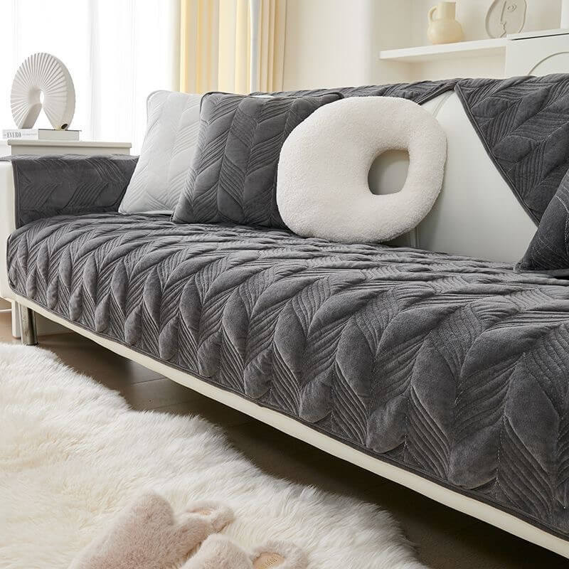 Suede Plush Elegant Pattern Sofa Protective Non-Slip Sofa Cover