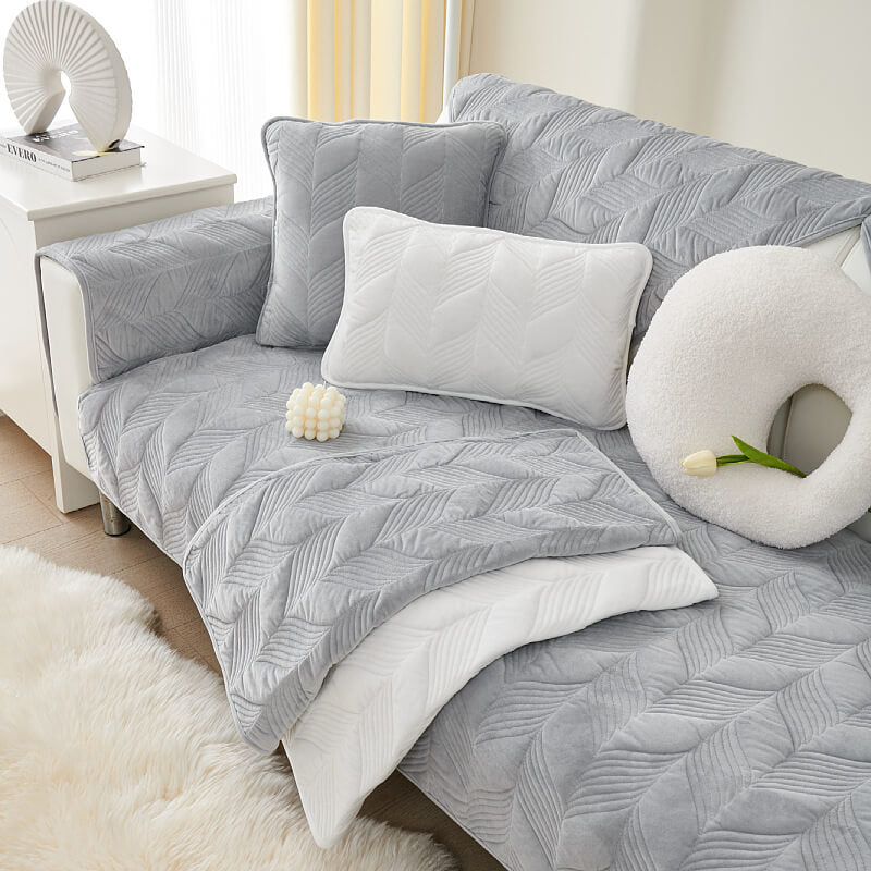 Suede Plush Elegant Pattern Sofa Protective Non-Slip Sofa Cover