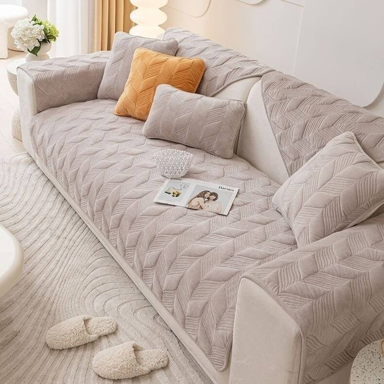 Suede Plush Elegant Pattern Sofa Protective Non-Slip Sofa Cover