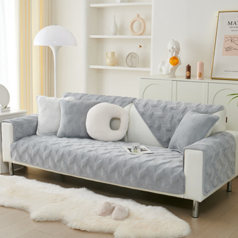 Suede Plush Elegant Pattern Sofa Protective Non-Slip Sofa Cover