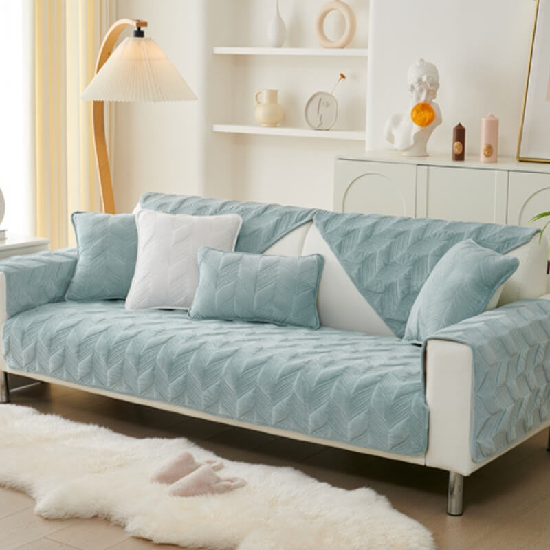 Suede Plush Elegant Pattern Sofa Protective Non-Slip Sofa Cover