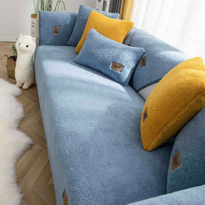 Waterproof Thick Fuzzy Faux Sherpa Fleece Non-Slip Sofa Cover Protector