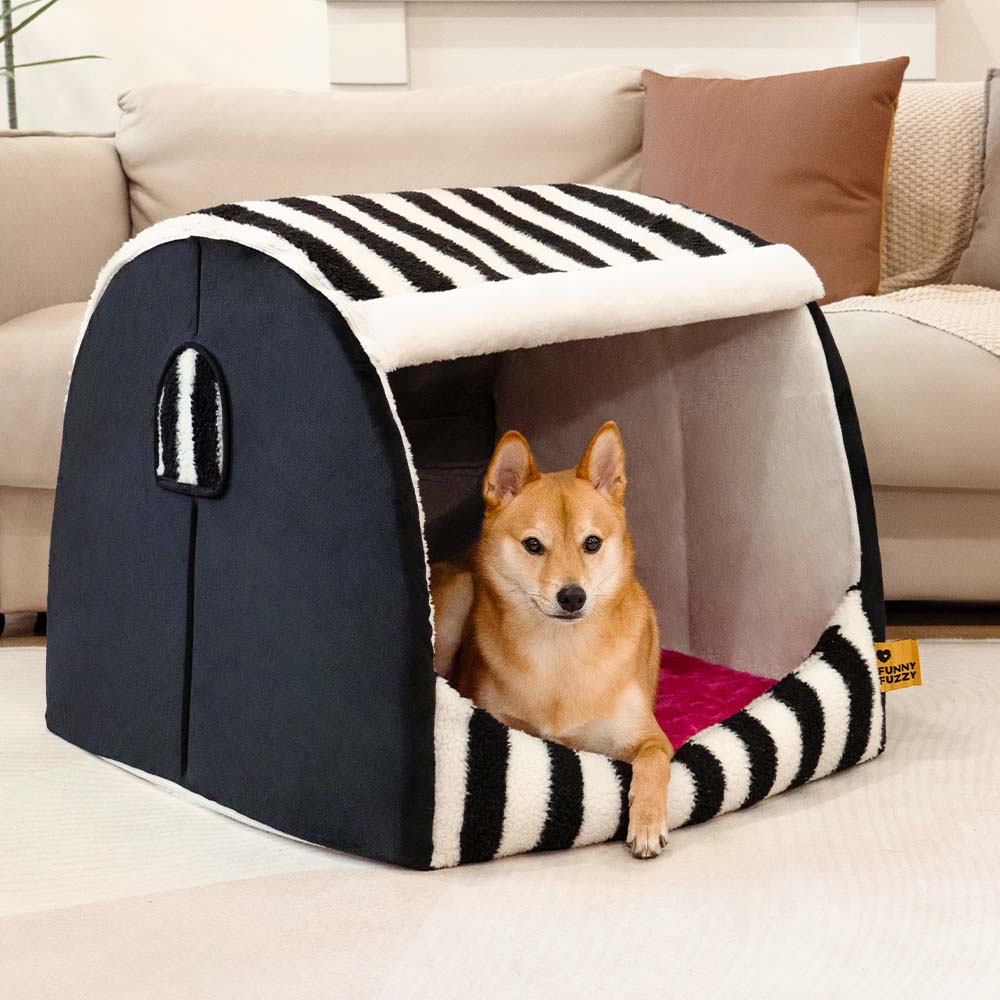 Trendy Striped House Orthopaedic Dog Bed - Cosy Hideaway