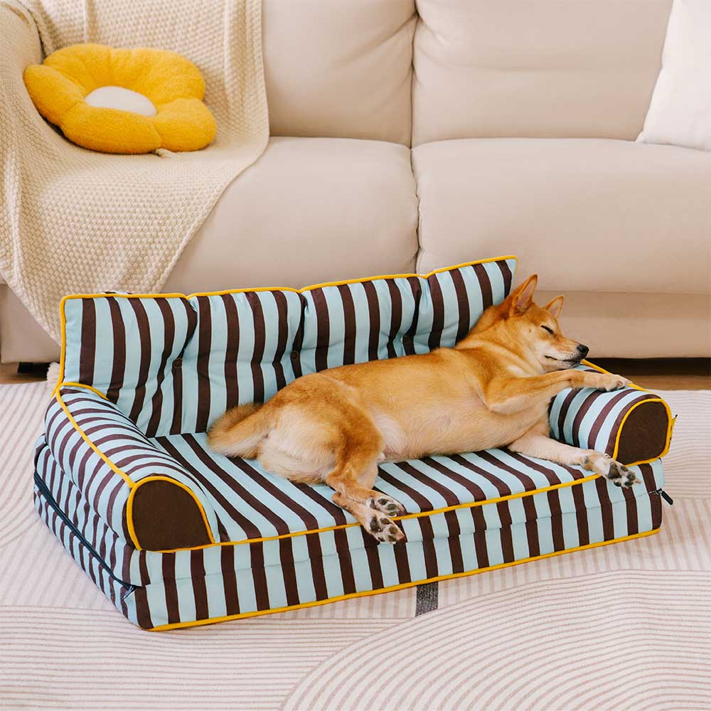 Trendy Striped Water-repellent Foldable Dog Sofa Bed - Sunny Siesta