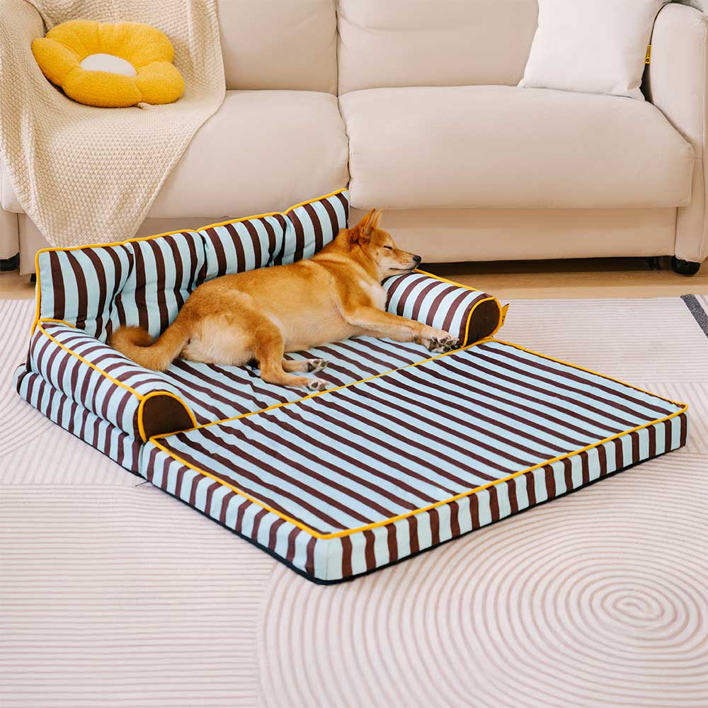 Trendy Striped Water-repellent Foldable Dog Sofa Bed - Sunny Siesta