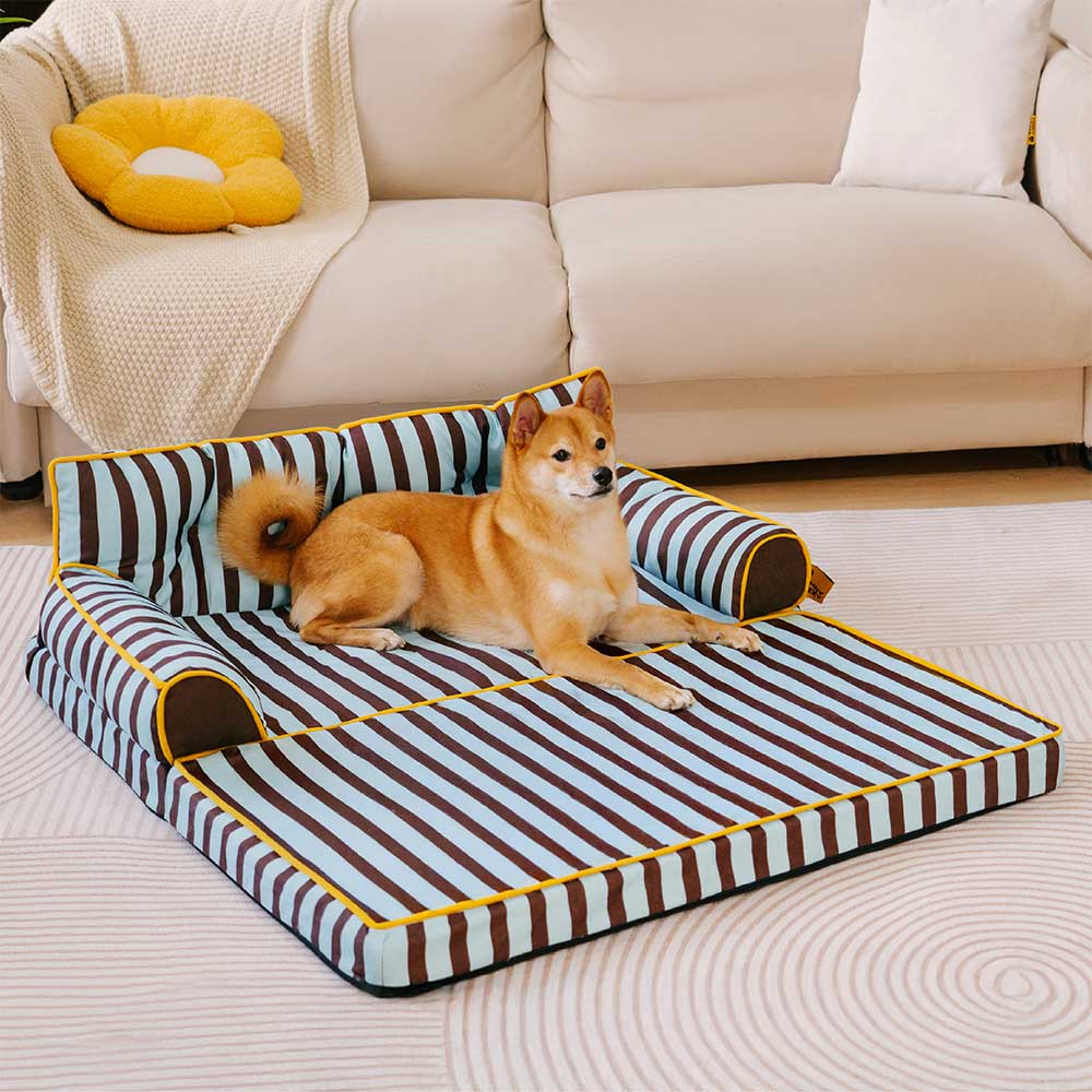 Trendy Striped Water-repellent Foldable Dog Sofa Bed - Sunny Siesta