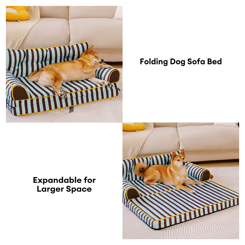 Trendy Striped Water-repellent Foldable Dog Sofa Bed - Sunny Siesta