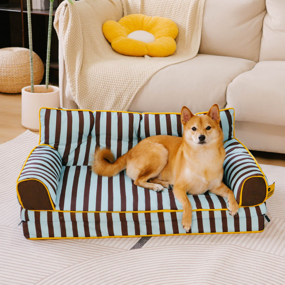 Trendy Striped Water-repellent Foldable Dog Sofa Bed - Sunny Siesta