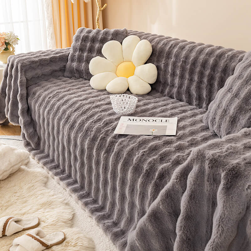 Ultra-Soft Faux Rabbit Fur Skin-Friendly Full Protection Sofa Cover