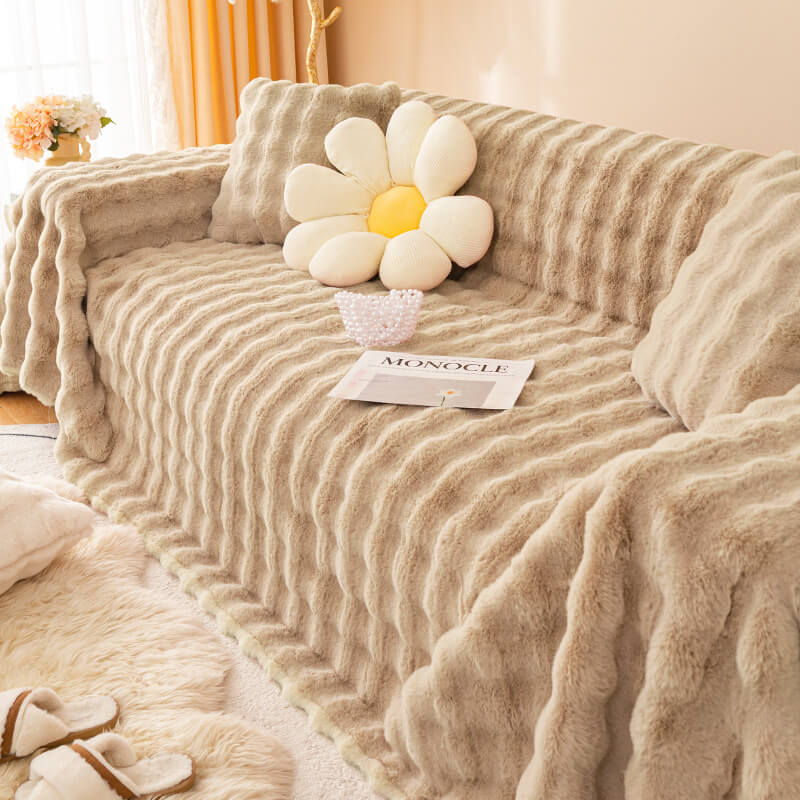 Ultra-Soft Faux Rabbit Fur Skin-Friendly Full Protection Sofa Cover