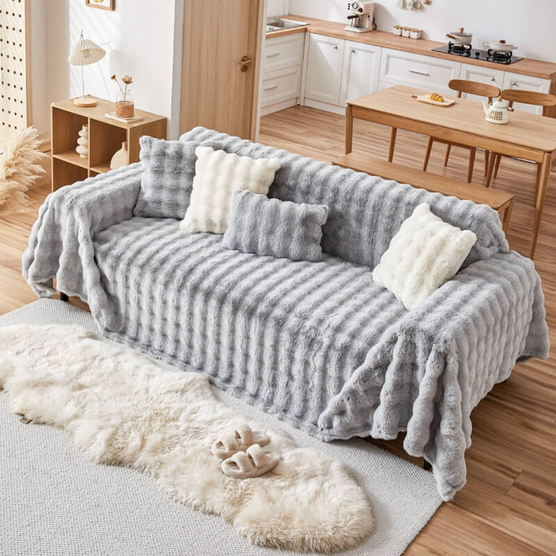 Ultra-Soft Faux Rabbit Fur Skin-Friendly Full Protection Sofa Cover