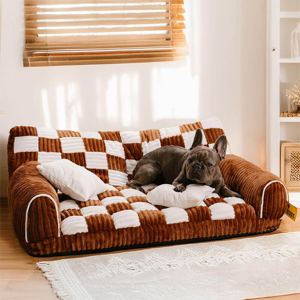 Vintage Chessboard Orthopaedic Support Extra Large Dog Sofa Bed - King's Sofa