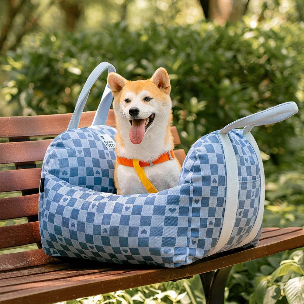 Vintage Heart Chequerboard Dog Car Seat Bed