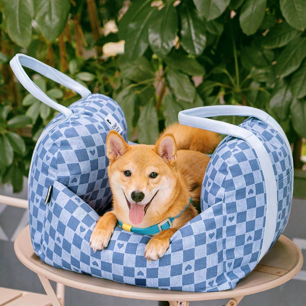 Vintage Heart Chequerboard Dog Car Seat Bed