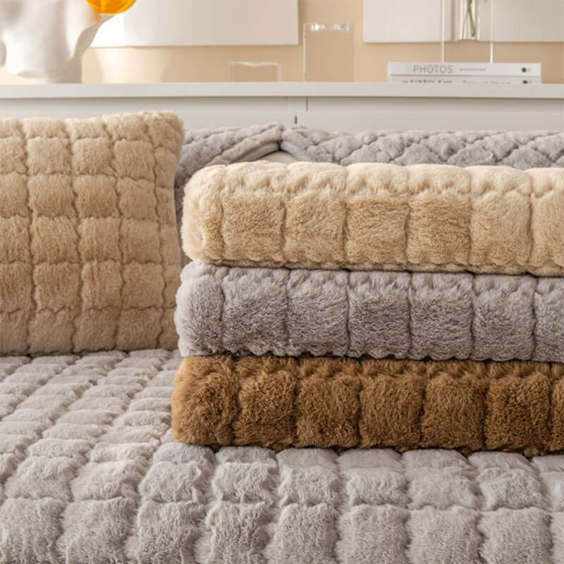 Biscuit Plush Soft Non-Slip Sofa Cover