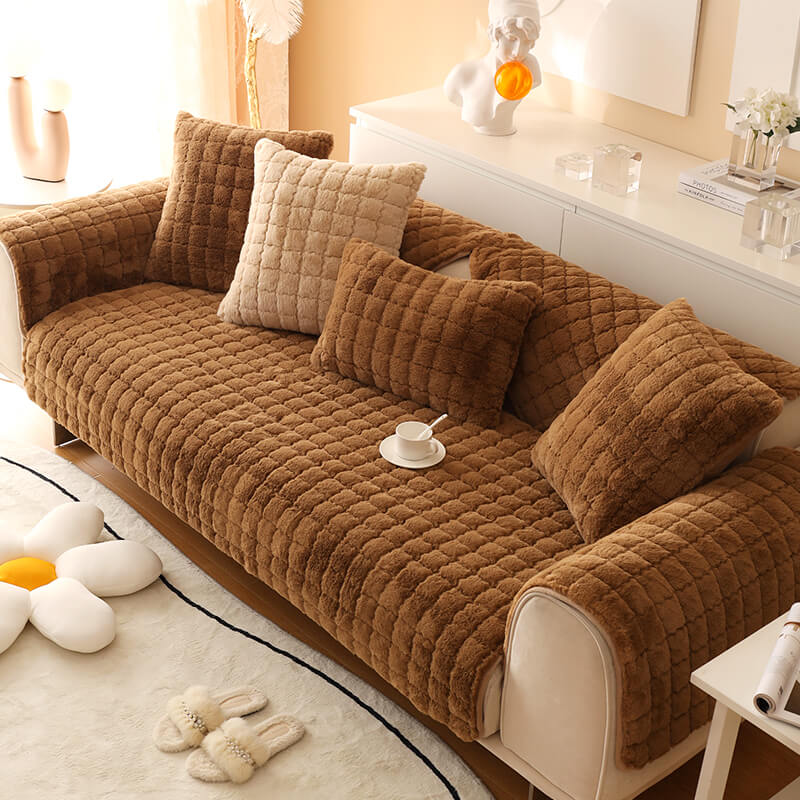 Biscuit Plush Soft Non-Slip Sofa Cover