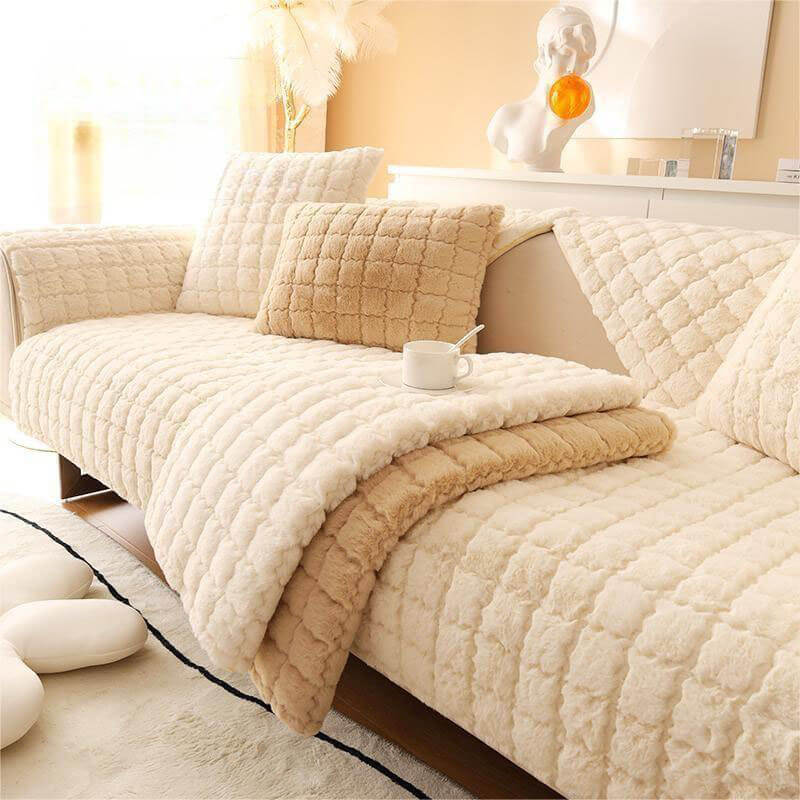 Biscuit Plush Soft Non-Slip Sofa Cover