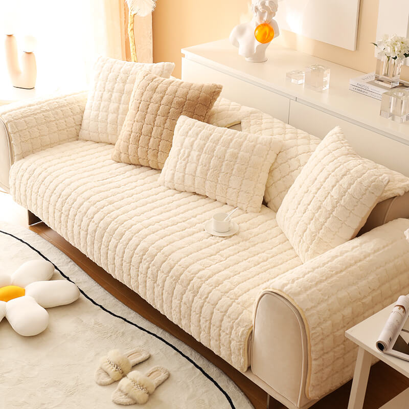 Biscuit Plush Soft Non-Slip Sofa Cover