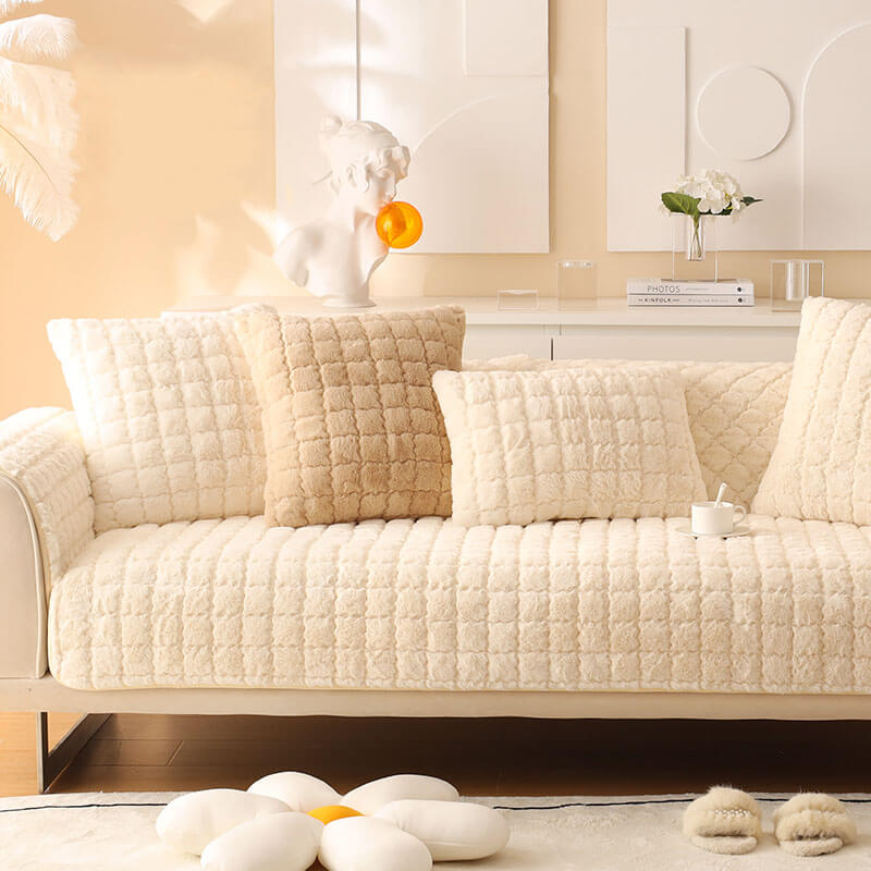 Biscuit Plush Soft Non-Slip Sofa Cover