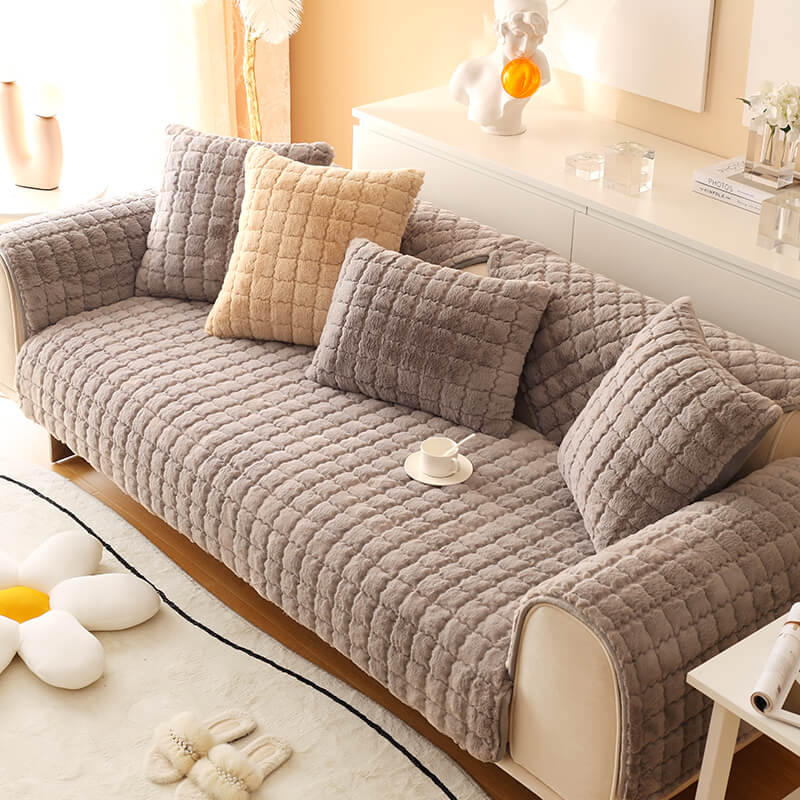 Biscuit Plush Soft Non-Slip Sofa Cover