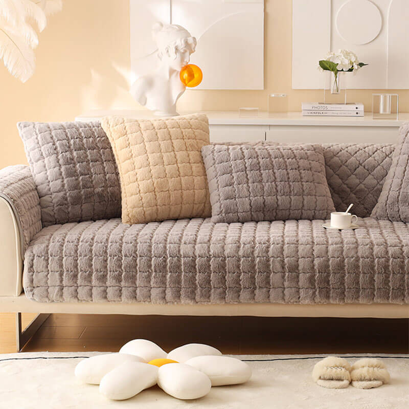 Biscuit Plush Soft Non-Slip Sofa Cover