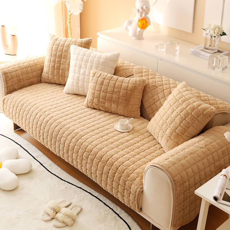 Biscuit Plush Soft Non-Slip Sofa Cover