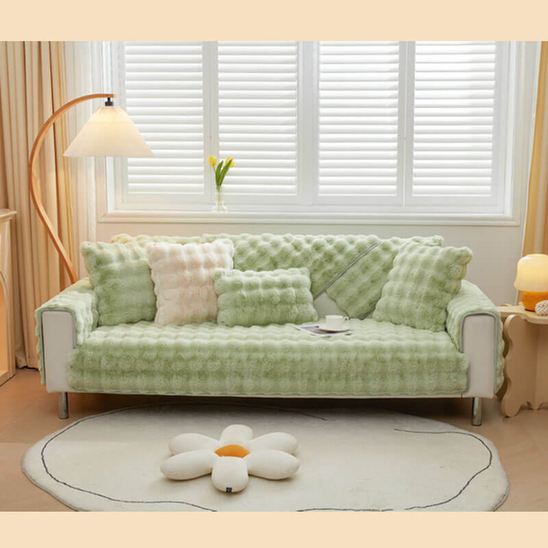 Cosy Plush Solid Colour Non-slip Sofa Cover