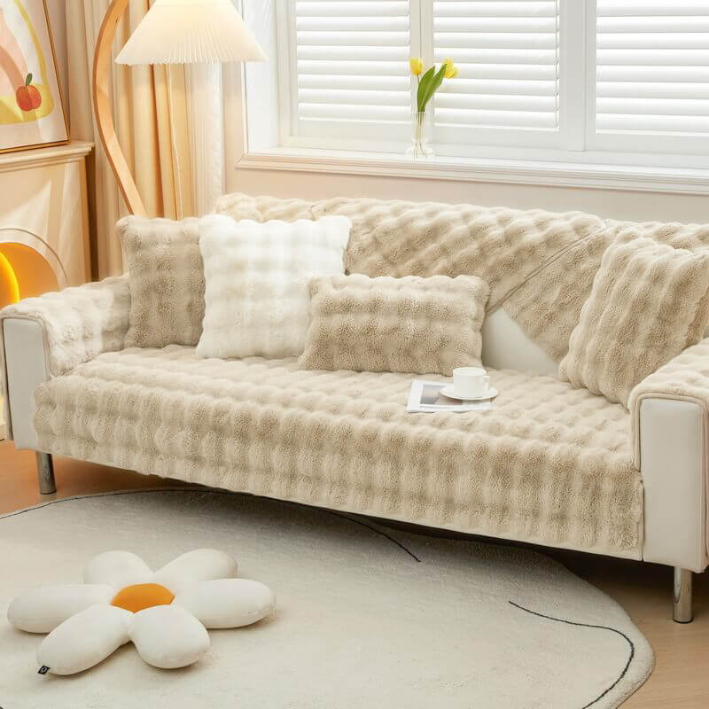 Cosy Plush Solid Colour Non-slip Sofa Cover