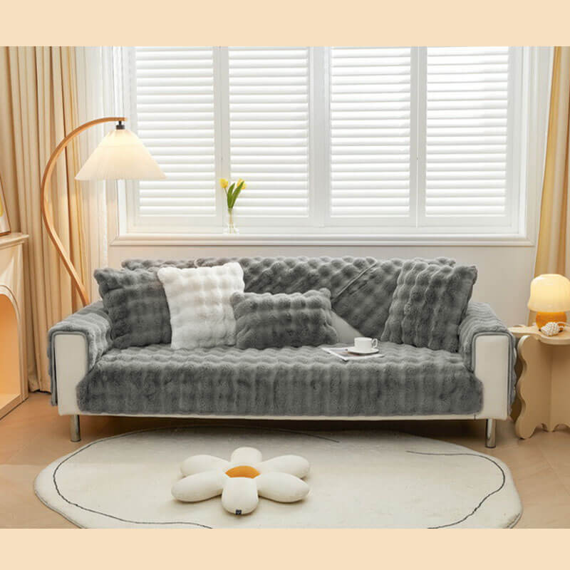 Cosy Plush Solid Colour Non-slip Sofa Cover