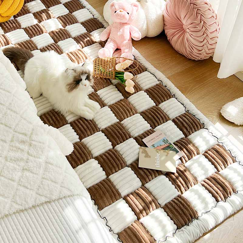 Copridivano per letto con tappetino per cani fuzzy quadrato grande plaid color crema