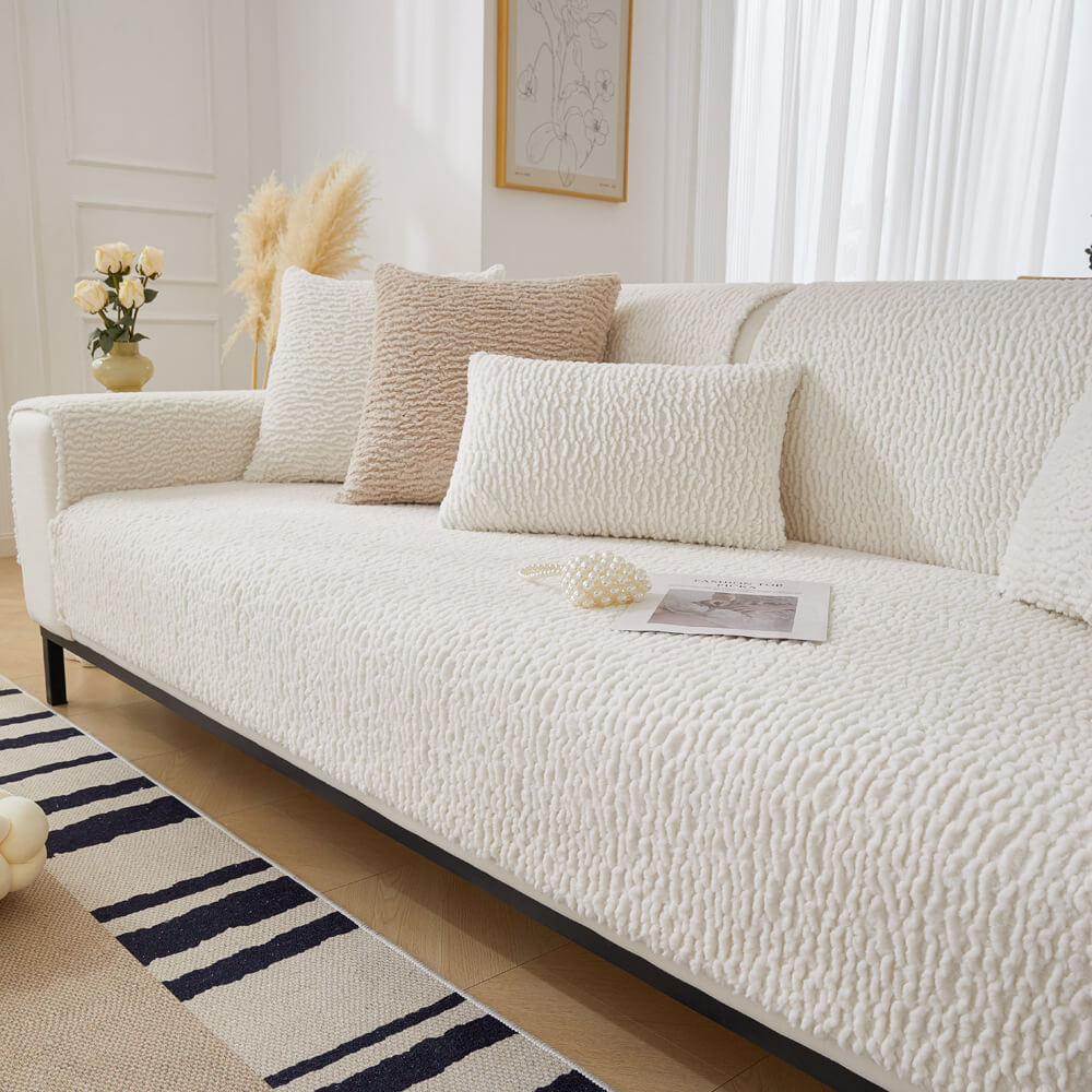 Cream Colour Berber Fleece Anti-Scratch Sofa Cover