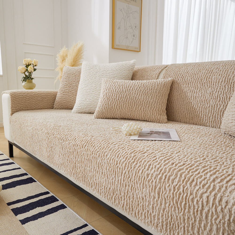 Cream Colour Berber Fleece Anti-Scratch Sofa Cover