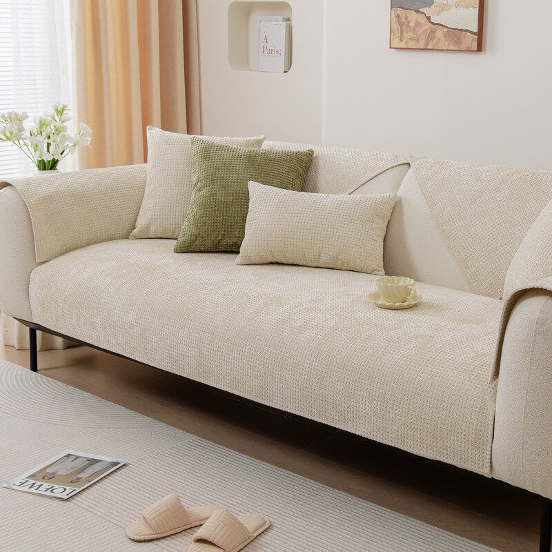 Delicate Waffle Chenille Fabric Furniture Protector Sofa Cover