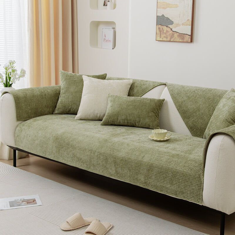 Delicate Waffle Chenille Fabric Furniture Protector Sofa Cover