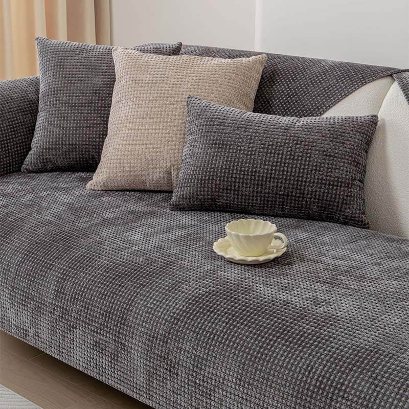 Delicate Waffle Chenille Fabric Furniture Protector Sofa Cover