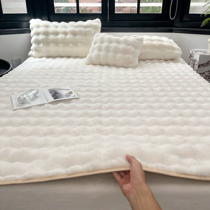 Deluxe Faux Rabbit Fur Anti-Slip Mattress Cover