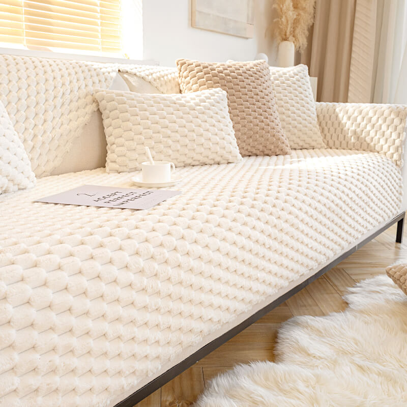 Honeycomb Plush Thickened Non-slip Sofa Cover