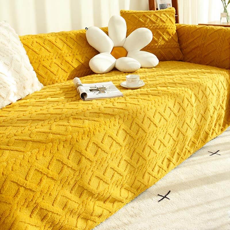 Solid Colour Fleece Furniture Protector Sofa Cover