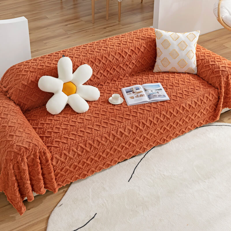 Solid Colour Fleece Furniture Protector Sofa Cover