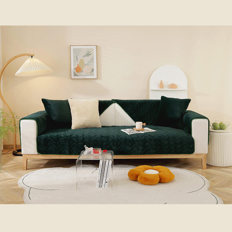 Wave Pattern Soft Plush Non-slip Sofa Cover