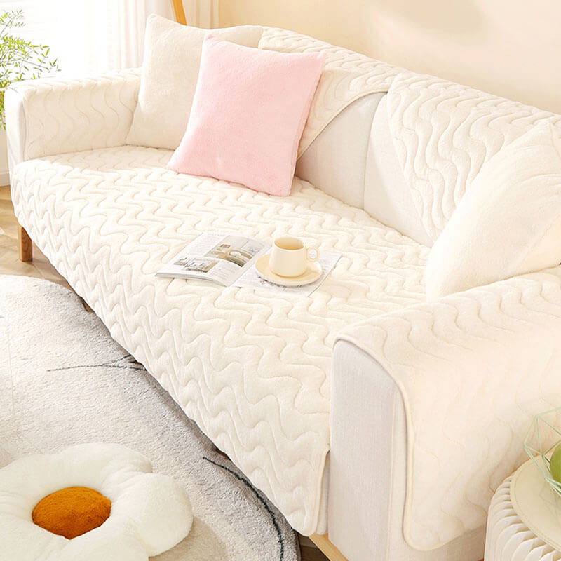 Rutschfester Couchbezug aus weichem Plüsch mit Wellenmuster