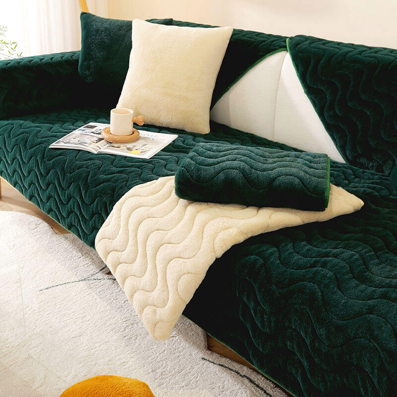 Wave Pattern Soft Plush Non-slip Sofa Cover