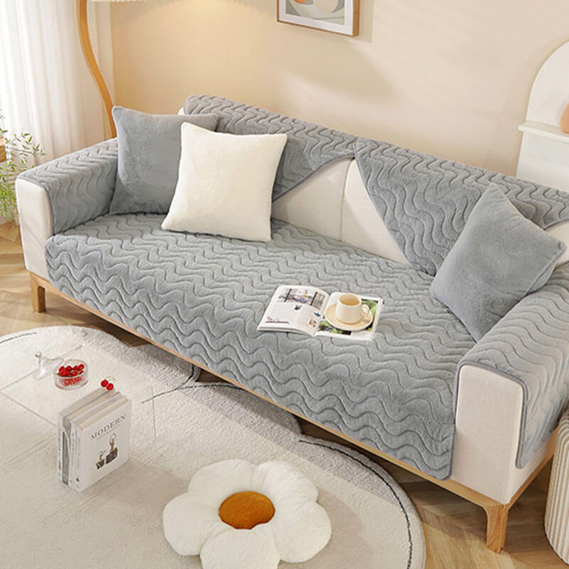 Wave Pattern Soft Plush Non-slip Sofa Cover