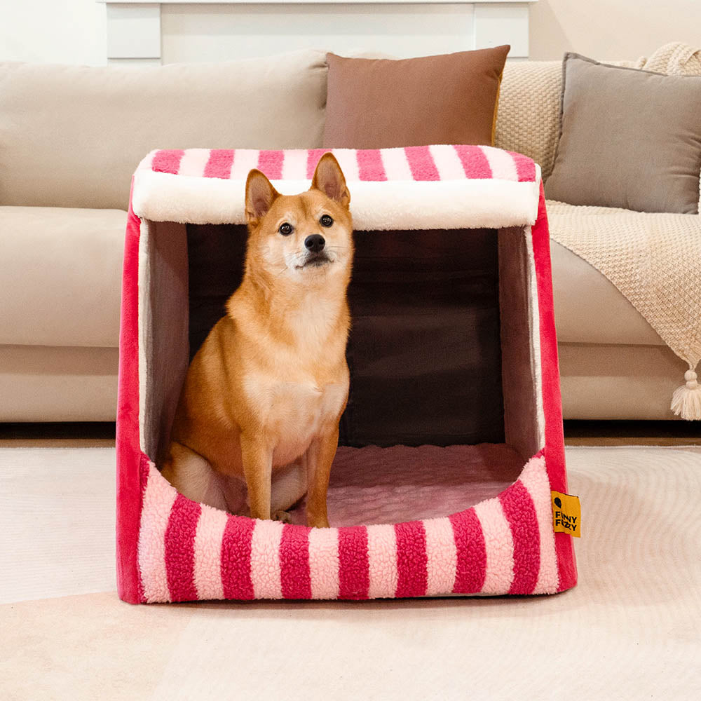 Trendy Striped House Orthopaedic Dog Bed - Cosy Hideaway