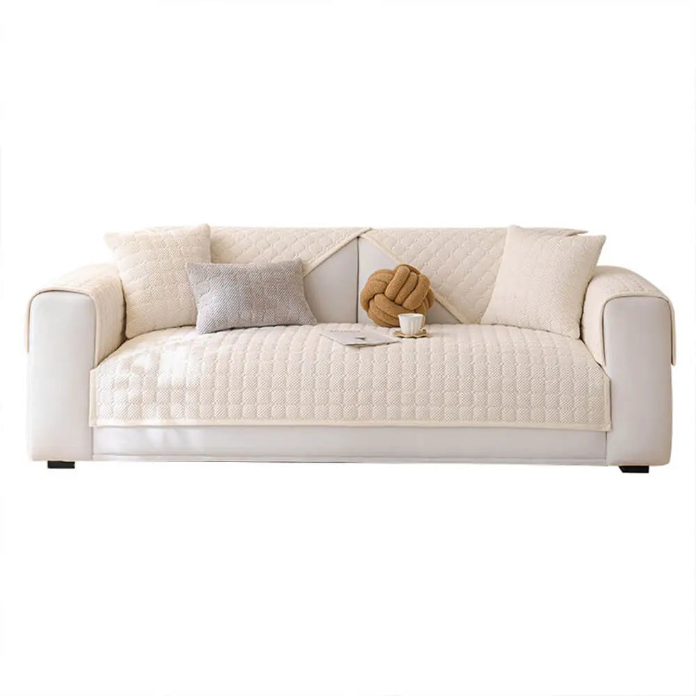 Cosy Quilted Grid Corduroy Thickened Anti-Slip Sofa Cover